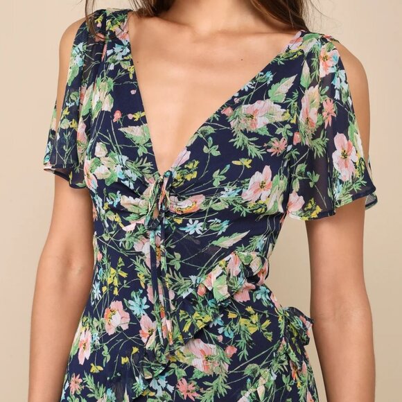 Floral Backless Midi Dress - Romantic & Elegant | Ruffled Special Occasion Dress - Picture 4 of 4